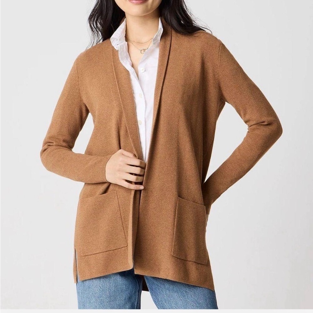J.Crew Chelsea cotton  Sweater open Blazer pockets shawl collar M new NWT camel